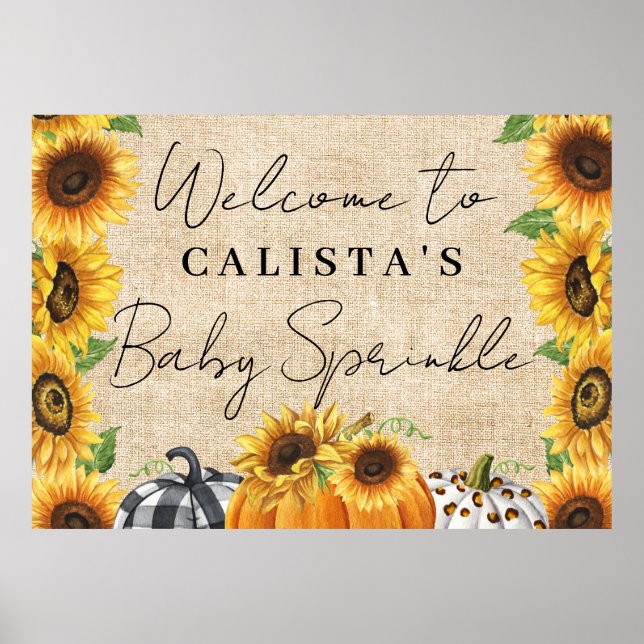 Autumn Pumpkin Sunflower Baby Sprinkle Willkommen Poster (Vorne)