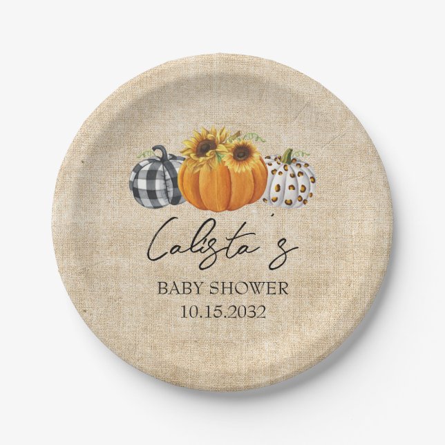 Autumn Pumpkin Sunflower Burlap Baby Dusche Pappteller (Vorderseite)