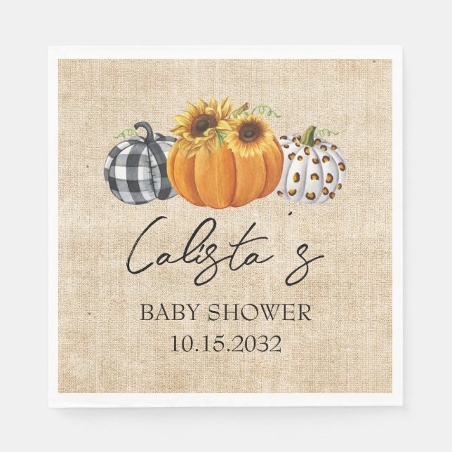 Autumn Pumpkin Sunflower Burlap Baby Dusche Serviette (Vorderseite)