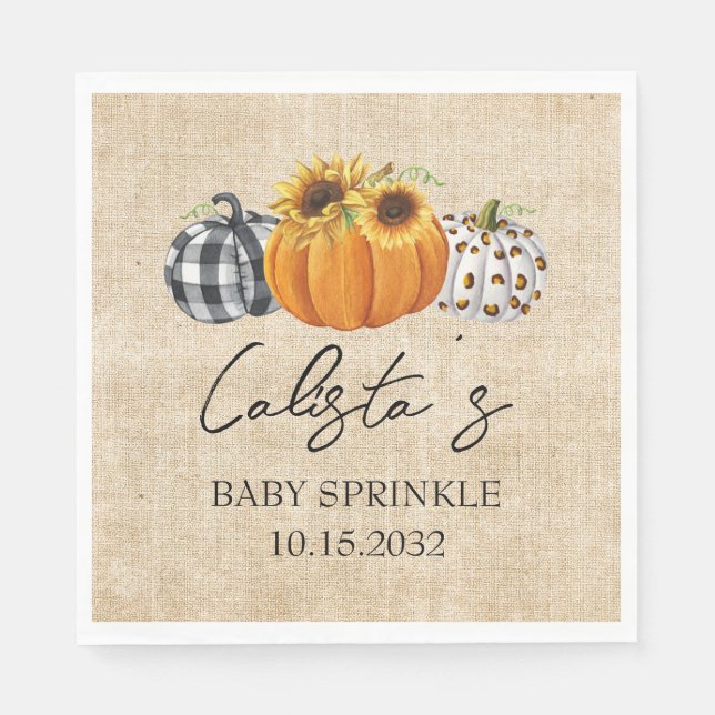 Autumn Pumpkin Sunflower Burlap Baby Sprinkle Serviette (Vorderseite)