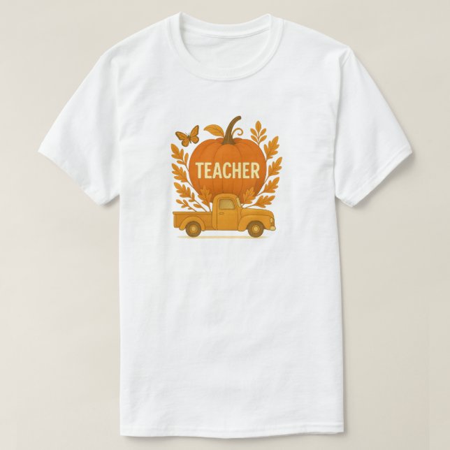 Autumn Pumpkin Truck for Teachers T-Shirt (Design vorne)