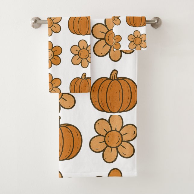 Autumn Pumpkin und Daisy Pattern Badhandtuch Set (Insitu)