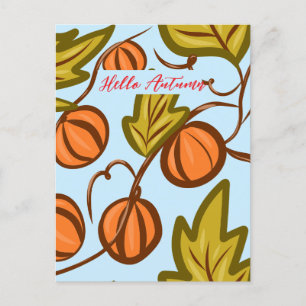 Autumn Pumpkin Vines Hand Drawing Design Postkarte