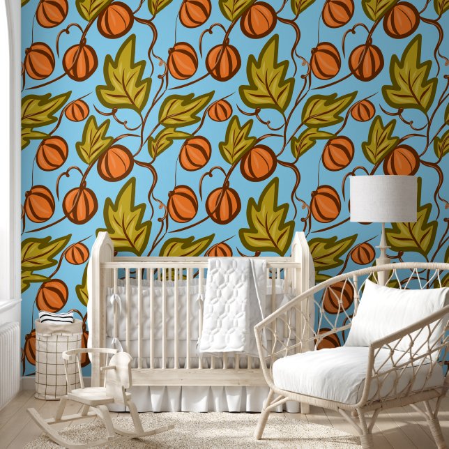 Autumn Pumpkin Vines Hand Drawing Design Tapete (Kinder)