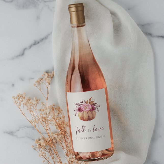 Autumn Pumpkin & Wildblumen "Fall in Liebe" Weinetikett (Von Creator hochgeladen)