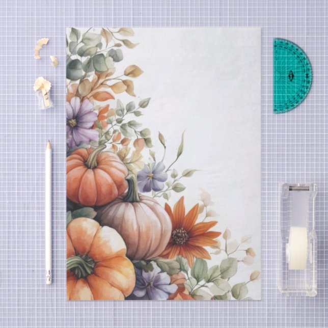 Autumn Pumpkins and Flowers Fall Pattern Decoupage Seidenpapier (Handwerk)