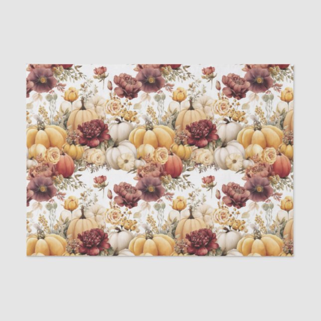 Autumn Pumpkins and Flowers Fall Pattern Decoupage Seidenpapier (Vorderseite)