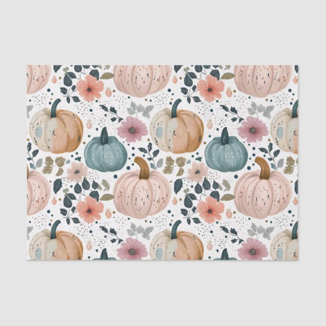 Autumn Pumpkins and Flowers Fall Pattern Decoupage Seidenpapier (Vorderseite)
