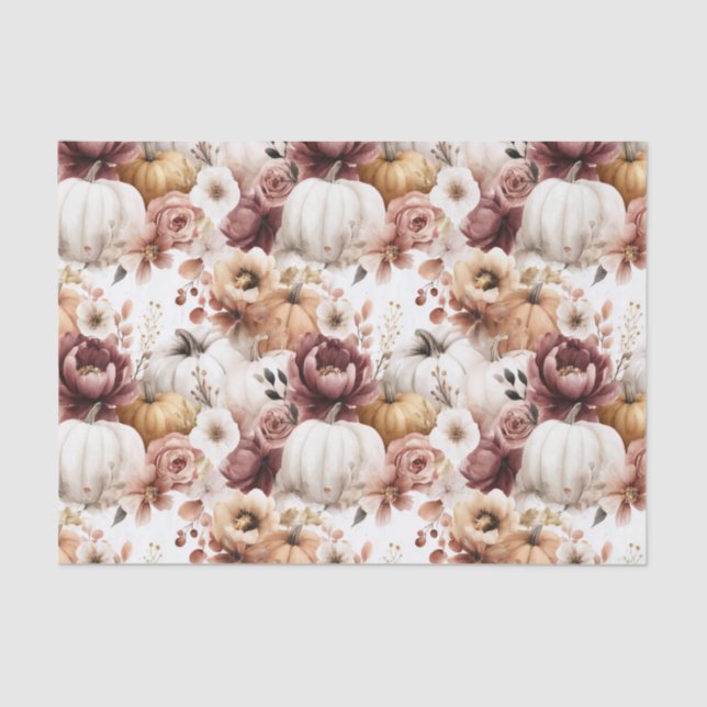 Autumn Pumpkins and Flowers Fall Pattern Decoupage Seidenpapier (Vorderseite)