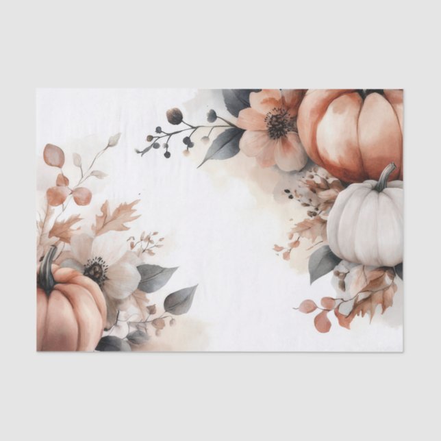Autumn Pumpkins and Flowers Fall Pattern Decoupage Seidenpapier (Vorderseite)
