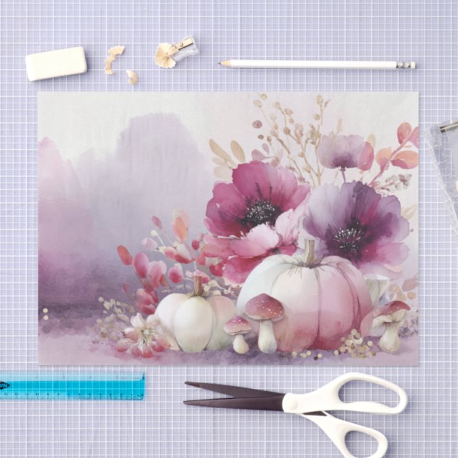 Autumn Pumpkins and Flowers Fall Pattern Decoupage Seidenpapier (Handwerk)