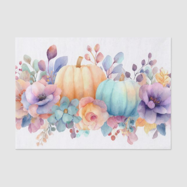 Autumn Pumpkins and Flowers Fall Pattern Decoupage Seidenpapier (Vorderseite)