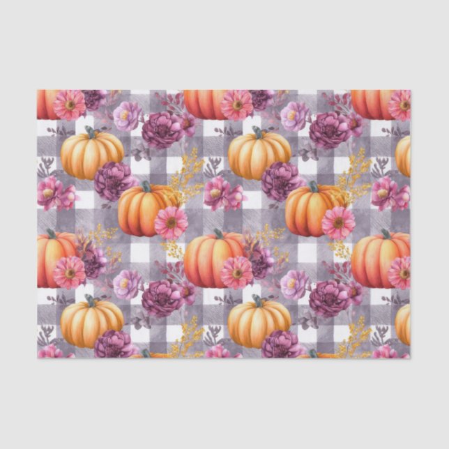Autumn Pumpkins and Flowers Fall Pattern Decoupage Seidenpapier (Vorderseite)