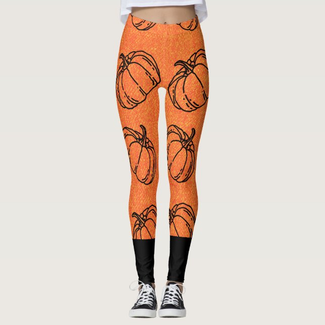 Autumn Pumpkins auf Orange Denim Design mit Black Leggings (Vorderseite)