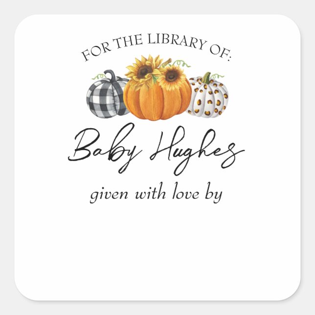 Autumn Pumpkins Baby Showbibliothek Buchzeichen Quadratischer Aufkleber (Vorderseite)