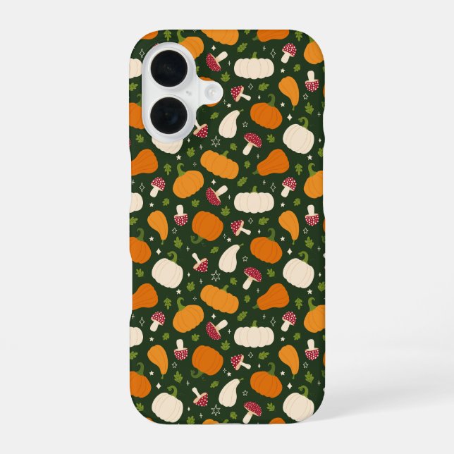 Autumn Pumpkins & Mushrooms Seamless Pattern Phone iPhone 16 Hülle (Rückseite)