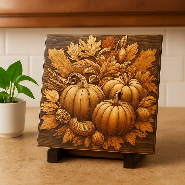 Autumn Pumpkins on Wood Decorative Fliese (Von Creator hochgeladen)
