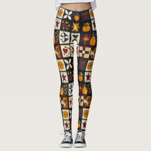 Autumn Quilt Blockmuster   Rustikale Ernte Leggings