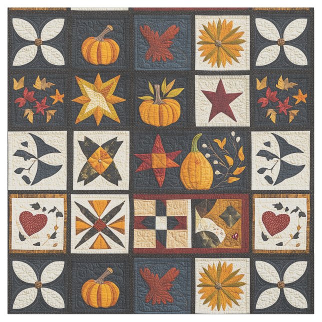 Autumn Quilt Blockmuster | Rustikale Ernte Stoff (Nahaufnahme)