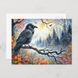 Autumn Raven Watercolor Art Postkarte