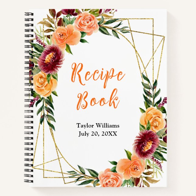 Autumn Red and Orange Floral Recipe Book Notizbuch (Vorderseite)