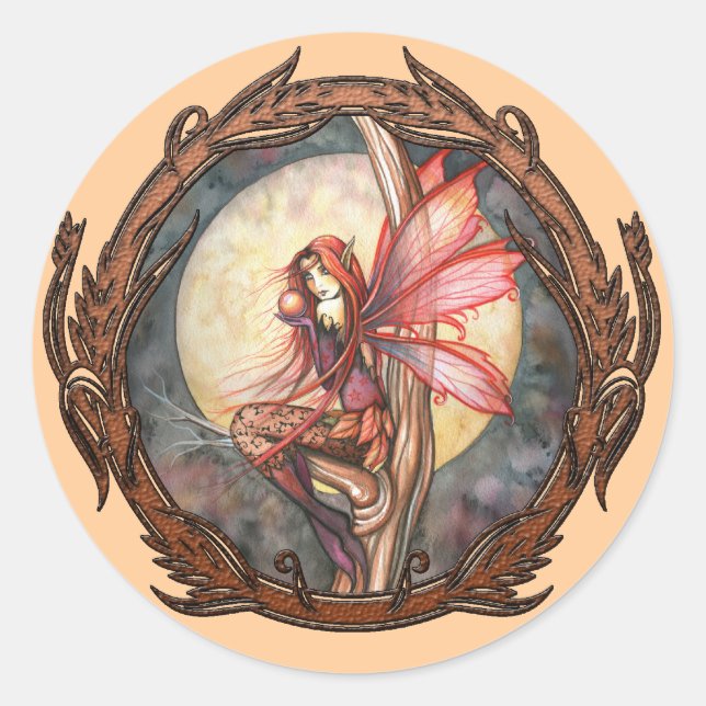 Autumn Red Fairy Fantasy Art Stickers (Vorderseite)