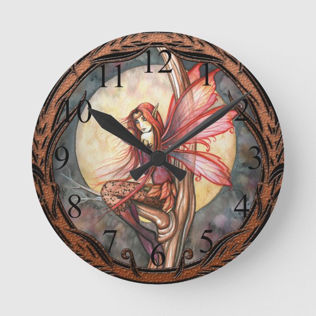 Autumn Red Gothumn Fairy Clock Runde Wanduhr (Vorderseite)
