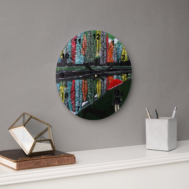 Autumn Reflection Painting by Alfred Fox Große Wanduhr (Büro)