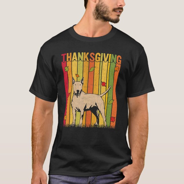 Autumn Retro Cute Bull Terrier Dog  Thanksgiving T-Shirt (Vorderseite)