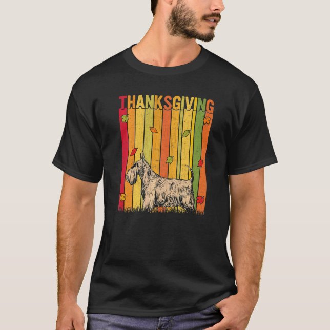 Autumn Retro Cute Scottish Terrier Dog Thanksgivin T-Shirt (Vorderseite)