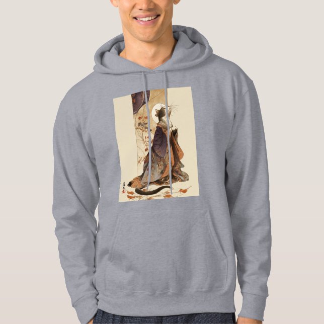 "Autumn Reverie" Japanese Cat in Kimono Art Hoodie (Vorderseite)