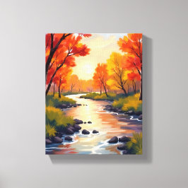 Autumn River | Fall Foliage Nature Watercolor Leinwanddruck