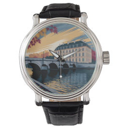 Autumn Riverside European City Illustration Art Armbanduhr