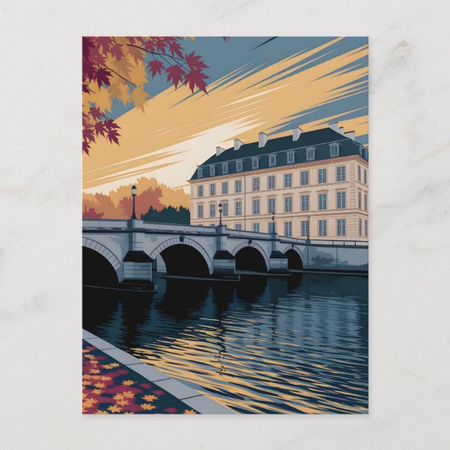Autumn Riverside European City Illustration Art Postkarte (Vorderseite)