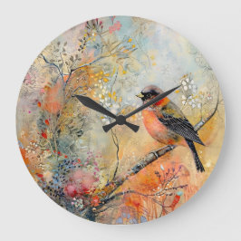 Autumn Robin Wall Clock Große Wanduhr