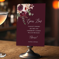 Autumn Romance Floral Wedding Open Bar Sign