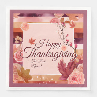Autumn Rose Happy Thanksgiving Paper Napkin Serviette