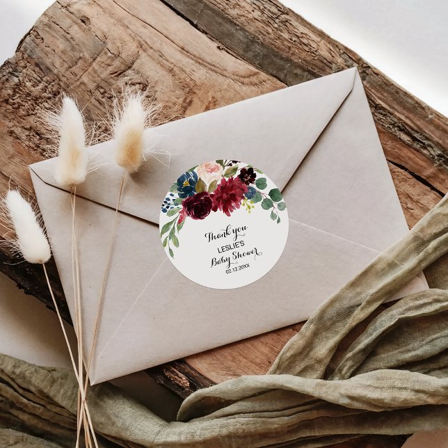 Autumn Rustic Burgundy Baby Showdown Vielen Dank Runder Aufkleber (Von Creator hochgeladen)