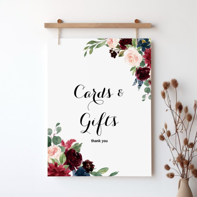 Autumn Rustic Burgundy Cards and Gifts Sign Poster (Von Creator hochgeladen)