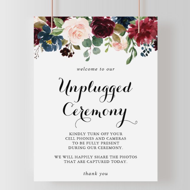 Autumn Rustic Calligraphy Unplugged Ceremony Sign Poster (Von Creator hochgeladen)