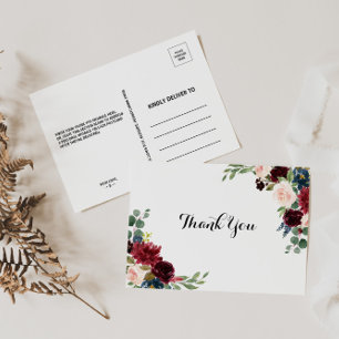 Autumn Rustic Dazzling Burgundy Vielen Dank Postkarte