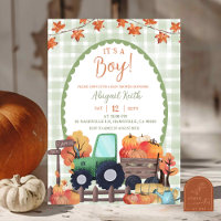 Autumn Sage Green Pumpkin Traktor Boy Baby Dusche