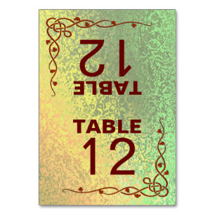 Autumn Shades Green Yellow Wed Falted Table Card Tischnummer