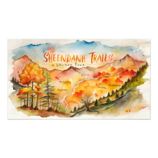 Autumn Shenandoah Trails Map – Watercolor Wall Art Fotodruck