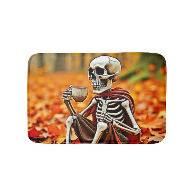 Autumn Skeleton Coffee Break Design Badematte (Vorderseite)