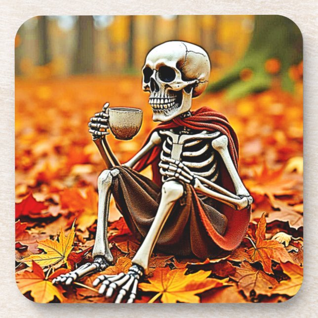 Autumn Skeleton Coffee Break Design Getränkeuntersetzer (Vorderseite)