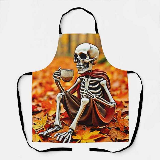 Autumn Skeleton Coffee Break Design Schürze (Vorderseite)