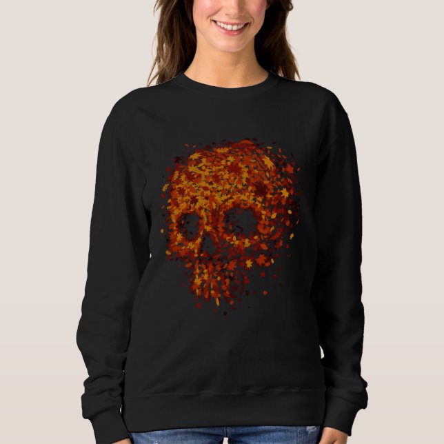 Autumn Skull Shape Fall Leaves Graphics Halloween Sweatshirt (Vorderseite)