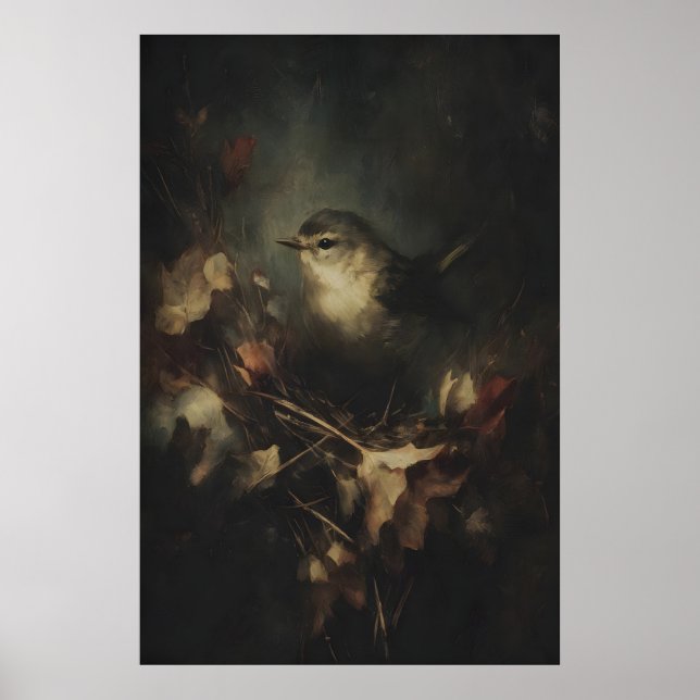 Autumn Small Wren Bird Art Printable Moody Poster (Vorne)