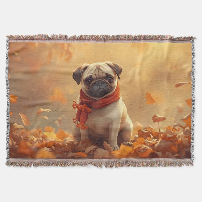  “Autumn Snuggles with Pugsy” Throw Blanket Decke (Vorderseite)